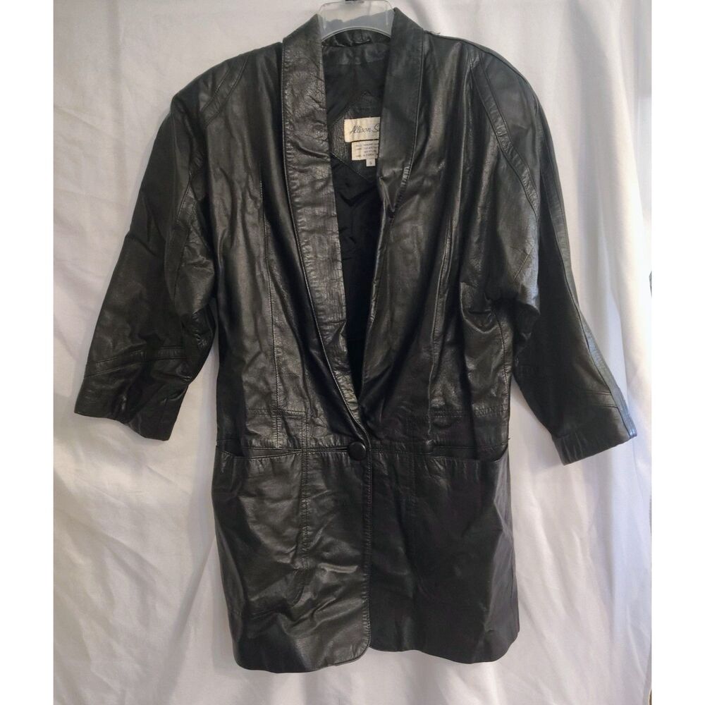 Vintage Allison Smith Black Leather Jacket Size S 90s Y2K Winter Fall